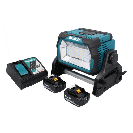 Makita DML 809 RF proyector LED inalámbrico para la construcción 18 V 10000 lm + 2x batería recargable 3,0 Ah + cargador