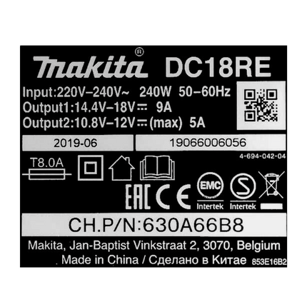 Makita DC 18 RE Multi Chargeur rapide 10,8 - 12 V / 14,4 - 18 V, pour batterie Li-Ion (198720-9)