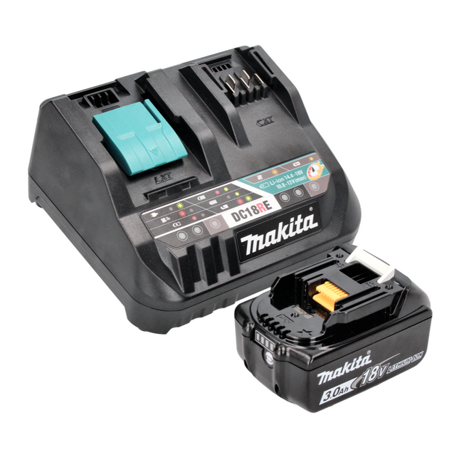 Kit di alimentazione Makita 18 V con - 1x batteria BL 1830 B 3,0 Ah (197599-5) + caricatore rapido multiplo DC 18 RE (198720-9)