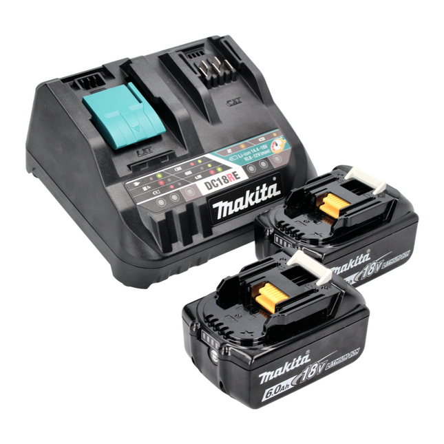 Makita Power Source Kit 18 V con - 2x Baterías BL 1860 B 6,0 Ah (2x 197422-4) + Cargador rápido múltiple DC 18 RE (198720-9)