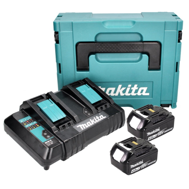 Makita Power Source Kit 18 V con 2x BL 1840 B 4.0 Ah batería ( 197265-4 ) + DC 18 SH cargador doble ( 199687-4 ) + Makpac