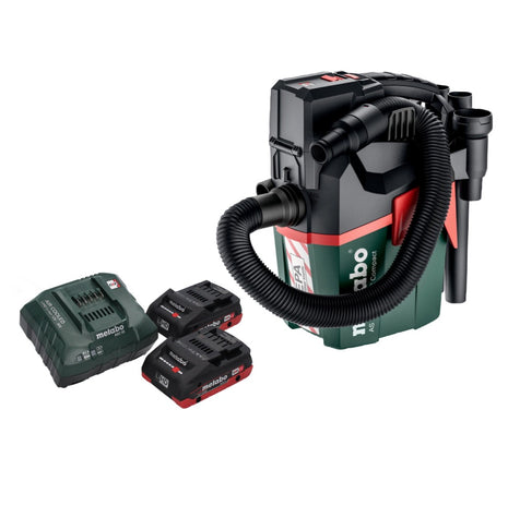 Metabo AS 18 HEPA PC Compact Akku Sauger 18 V 6 l Nass und Trocken Sauger mit Blasfunktion + 2x Akku 4,0 Ah + Ladegerät