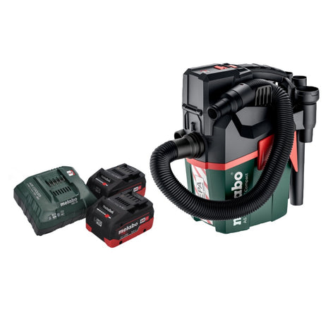 Metabo AS 18 HEPA PC Aspirador de batería compacto 18 V 6 l Aspirador en seco y húmedo con función de soplado + 2 baterías 8,0 Ah + cargador