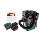 Metabo AS 18 HEPA PC Aspirador de batería compacto 18 V 6 l Aspirador en seco y húmedo con función de soplado + 2x baterías 5,5 Ah + cargador + 5x bolsas de filtro