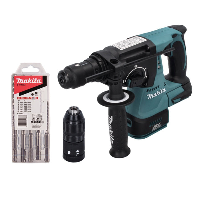 Martillo perforador a batería Makita DHR 243 Z 18 V 2.0 J SDS plus Brushless + juego de brocas de 5 piezas - sin batería, sin cargador