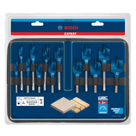 Bosch EXPERT SelfCut Speed set di punte per frese piane 10 - 32 mm 13 pezzi ( 2608900336 ) per legno - successore di 2608587010