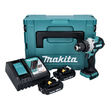 Makita DHP 486 RAJ trapano a percussione a batteria 18 V 130 Nm brushless + 2x batteria ricaricabile 2,0 Ah + caricabatterie + Makpac