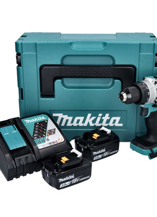 Makita DHP 486 RFJ trapano a percussione a batteria 18 V 130 Nm brushless + 2x batteria ricaricabile 3,0 Ah + caricabatterie + Makpac