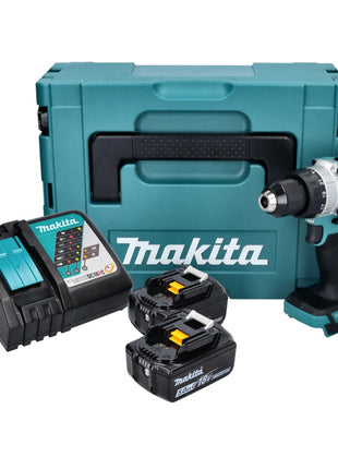 Makita DHP 486 RTJ Trapano avvitatore con percussione a batteria 18V 130Nm Brushless + 2x Batterie 5,0 Ah + Caricabatterie + Valigetta Makpac