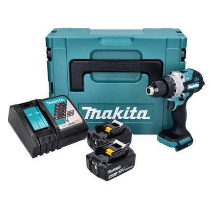 Taladro de percusión sin cable Makita DHP 486 RTJ 18 V 130 Nm sin escobillas + 2x batería recargable 5,0 Ah + cargador + Makpac