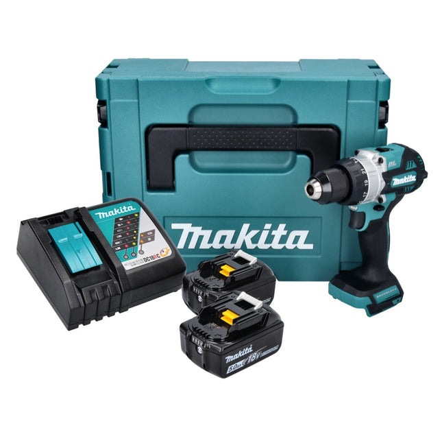 Taladro de percusión sin cable Makita DHP 486 RTJ 18 V 130 Nm sin escobillas + 2x batería recargable 5,0 Ah + cargador + Makpac