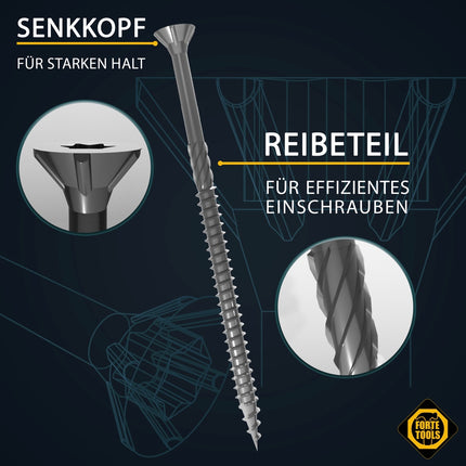 FORTE Tools Tornillo universal para madera 6,0 x 120 mm T30 100 piezas (000040113887) galvanizado en plata Torx cabeza avellanada rosca parcial