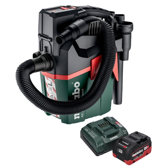 Metabo AS 18 L PC Aspirador compacto sin cable 18 V 6 l IPX4 clase de polvo L en seco y húmedo + 1x batería recargable 5,5 Ah + cargador