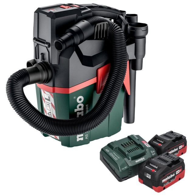 Metabo AS 18 L PC Aspirador compacto sin cable 18 V 6 l IPX4 clase de polvo L en seco y húmedo + 2x batería recargable 8,0 Ah + cargador