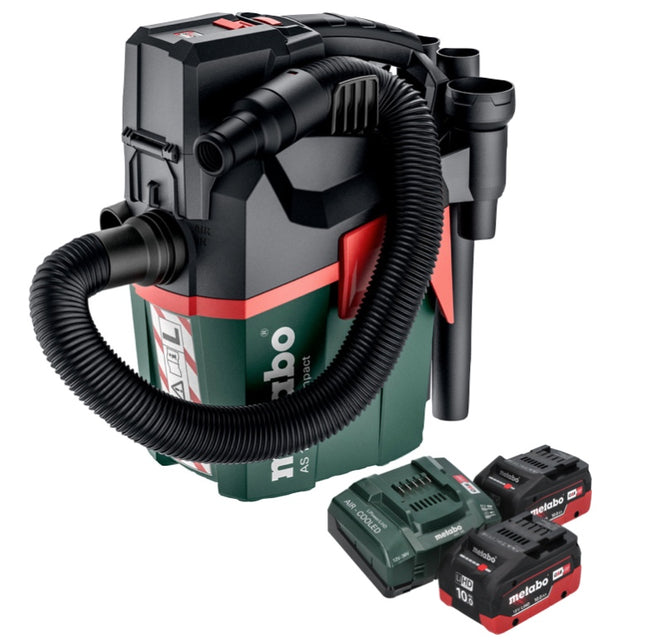 Metabo AS 18 L PC Aspirador compacto sin cable 18 V 6 l IPX4 clase de polvo L en seco y húmedo + 2x batería recargable 10,0 Ah + cargador