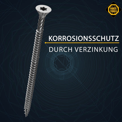 FORTE Tools Universal Holzschraube 3,0 x 20 mm T10 1000 Stk. ( 2x 000040113857 ) silber verzinkt Torx Senkkopf Vollgewinde
