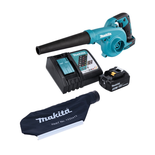 Makita DUB 185 RT1 cordless leaf blower 18 V + 1x battery 5.0 Ah + charger + collection bag