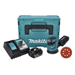 Makita DBO 180 RT1J Akku Exzenterschleifer 18 V 125 mm + 1x Akku 5,0 Ah + Ladegerät + 50x Schleifpapier K 320 + Makpac