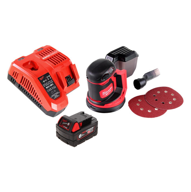Lijadora excéntrica a batería Milwaukee M18 BOS125-601 FC 18 V 125 mm + 1x batería 6,0 Ah + cargador