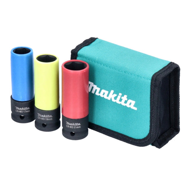 Makita Juego de vasos largos para KFZ 1/2' - cuadrado - 17 / 19 / 21 mm - 3 pzs. (E-12354)