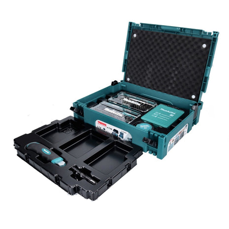 Makita Drill and Bit Set Torch / Ratchet Screwdriver / Quick Change Bit Holder / Tape Measure / Cutter Knife / Makpac Case 116 pcs. (B-49884)