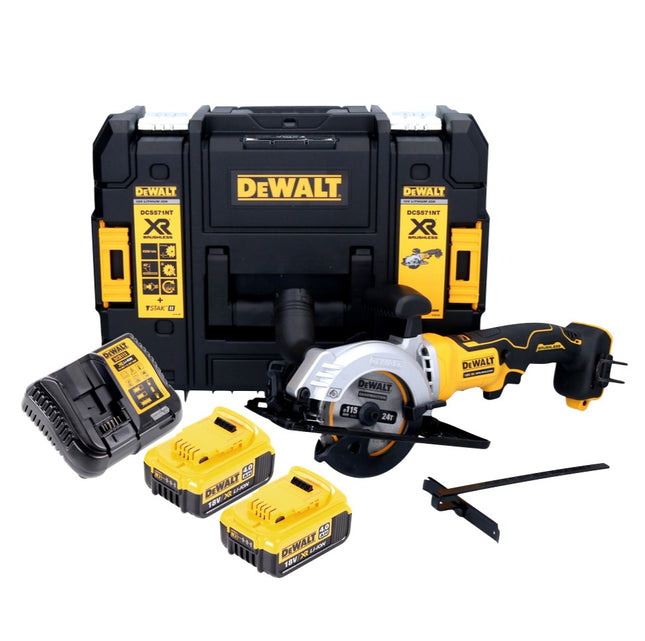 DeWalt DCS 571 M2 cordless circular saw 18 V 115 mm brushless + 2x battery 4.0 Ah + charger + TSTAK
