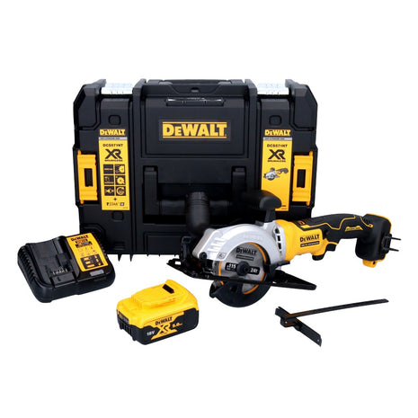 Sierra circular a batería DeWalt DCS 571 P1 18 V 115 mm sin escobillas + 1x batería 5,0 Ah + cargador + TSTAK