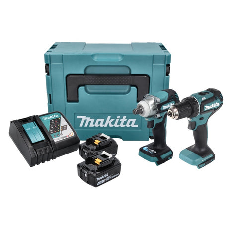 Makita DLX 2452 TJ Kit combiné batterie voiture DTW 300 Visseuse à choc + DDF 485 Perceuse-visseuse + 2x batterie 5,0 Ah + chargeur + Makpac