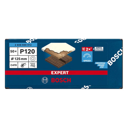 Bosch EXPERT C470 Feuille abrasive 125mm 8 trous G120 pour ponceuses excentriques - 50 pcs. (2608900912)