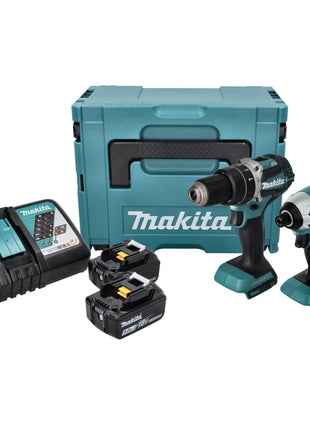 Kit combinato a batteria Makita DLX 2180 TJ Trapano a percussione a batteria DHP 484 + Avvitatore a percussione a batteria DTD 153 + 2x batteria ricaricabile 5,0 Ah + caricabatterie + Makpac