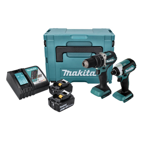 Kit combinato a batteria Makita DLX 2180 TJ Trapano a percussione a batteria DHP 484 + Avvitatore a percussione a batteria DTD 153 + 2x batteria ricaricabile 5,0 Ah + caricabatterie + Makpac