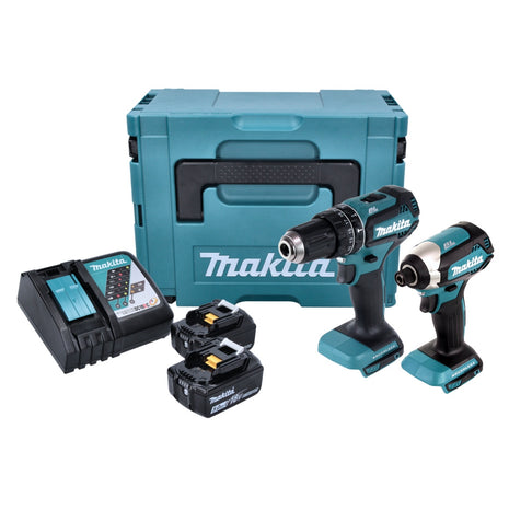 Makita DLX 2283 TJ cordless combo kit DHP 485 cordless impact drill + DTD 153 cordless impact wrench + 2x rechargeable battery 5.0 Ah + charger + Makpac