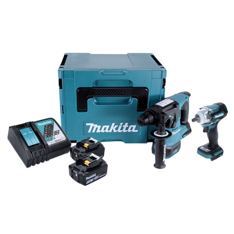 Kit combinato a batteria Makita DLX 2372 TJ Trapano a percussione a batteria DHR 242 + avvitatore a impulsi a batteria DTW 300 + 2x batteria ricaricabile 5,0 Ah + caricabatterie + Makpac