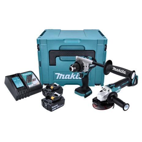 Makita DLX2430TJ Cordless Combo Kit: DDF486 Cordless Drill + DGA504 Cordless Angle Grinder + 2x 5.0 Ah Batteries + Charger + Makpac Case