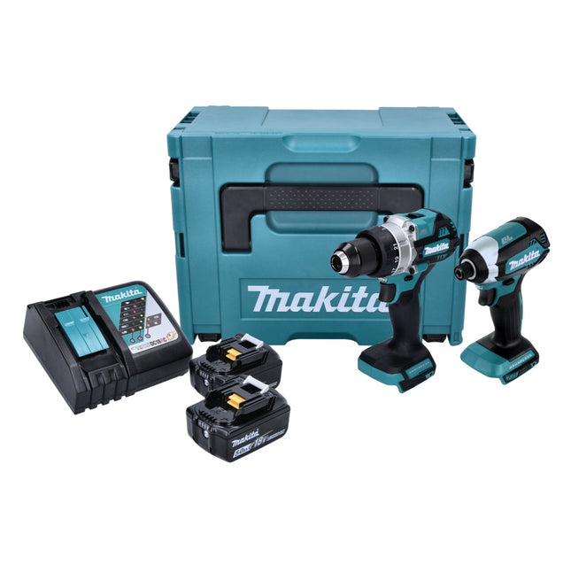 Makita DLX 2432 TJ kit combo sin cable DDF 486 taladro atornillador sin cable + DTD 153 atornillador de impacto sin cable + 2x batería recargable 5.0 Ah + cargador + Makpac