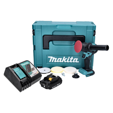 Pulidora amoladora a batería Makita DPV 300 RA1J 18 V 50 / 80 mm sin escobillas + 1x batería 2,0 Ah + cargador + Makpac