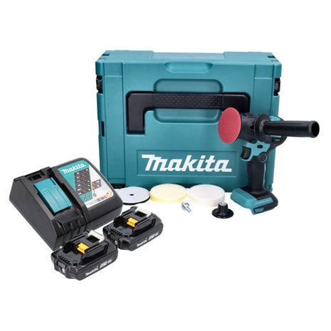 Makita DPV 300 RAJ polerka akumulatorowa 18 V 50 / 80 mm bezszczotkowa + 2x akumulator 2,0 Ah + ładowarka + Makpac