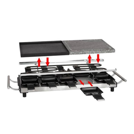 Appareil à raclette ProfiCook PC-RG 1144 Gril 2 en 1 en pierre naturelle, plaque en fonte réversible 1700 W pour 10 personnes maximum (501144)
