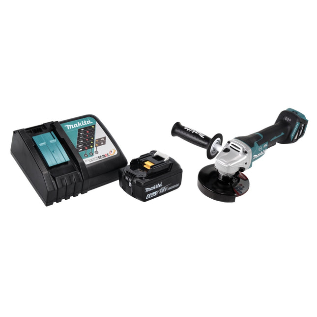 Amoladora angular sin cable Makita DGA 517 RT1 18 V 125 mm sin escobillas + 1x batería recargable 5,0 Ah + cargador