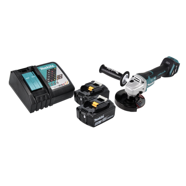 Amoladora angular sin cable Makita DGA 517 RG 18 V 125 mm sin escobillas + 2x batería recargable 6,0 Ah + cargador