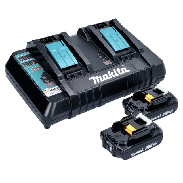 Kit alimentatore Makita 18 V con 2x batteria BL 1820 B 2,0 Ah ( 2x 197254-9 ) + caricatore rapido doppio DC 18 RD ( 196933-6 )