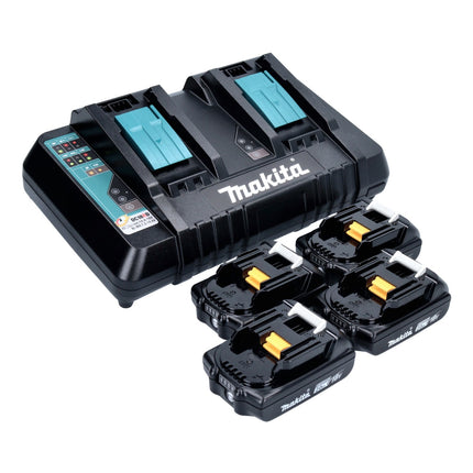 Makita Power Source Kit 18 V con 4 baterías BL 1820 B 2.0 Ah ( 4x 197254-9 ) + cargador rápido doble DC 18 RD ( 196933-6 )