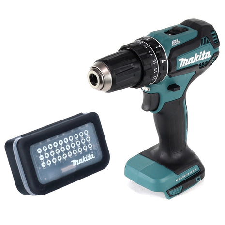 Taladro percutor inalámbrico Makita DHP 485 Z 18 V 50 Nm sin escobillas + juego de puntas 31 piezas (D-30667)