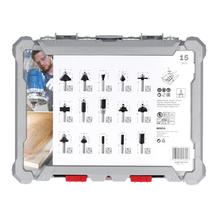 Juego de fresas mixtas Bosch 15 piezas vástago de 6 mm (2607017471) para fresadoras