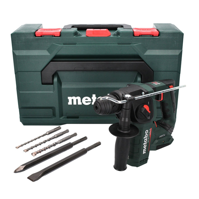Metabo BH 18 LTX BL 16 trapano a percussione a batteria 18 V 1,3 J SDS plus Brushless + set di punte e scalpelli da 5 pezzi + metaBOX - senza batteria, senza caricabatterie