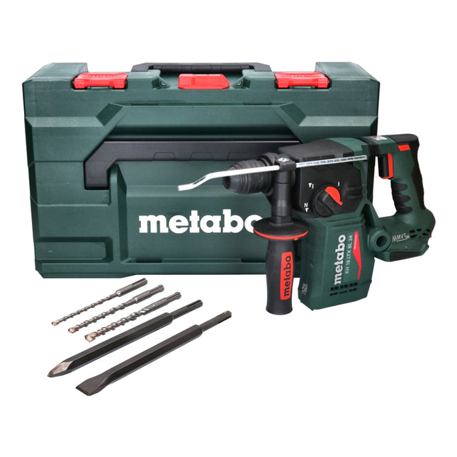 Metabo KH 18 LTX BL 24 trapano a percussione a batteria 18 V 2,2 J SDS Plus Brushless + set di 5 punte e scalpelli + metaBOX - senza batteria, senza caricabatterie