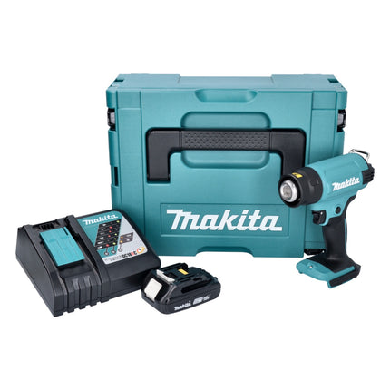 Makita DHG 180 RA1J pistola ad aria calda a batteria 18 V 550 °C + 1x batteria ricaricabile 2,0 Ah + caricabatterie + Makpac