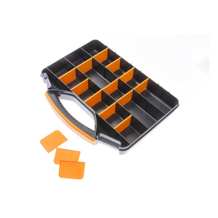 Caja de herramientas Forte Tools ORG-13 de 33x25x5 cm, caja de almacenamiento, organizador con 18 compartimentos diferentes, caja extraíble y resistente, tapa resistente a los arañazos (000051144773)