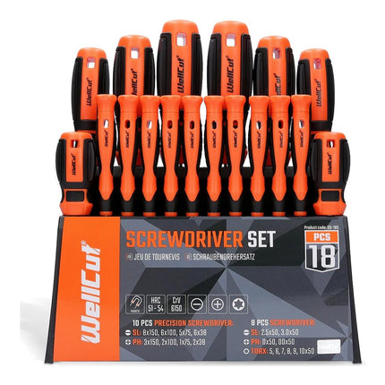 WellCut 18-częściowy zestaw wkrętaków, wkrętaki precyzyjne, magnetyczne, wykonane z hartowanej stali narzędziowej Cr-V ( WC-SD18S )