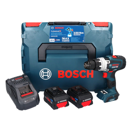 Bosch GSB 18V-150 C Taladro percutor inalámbrico profesional 18 V 150 Nm Biturbo Brushless (06019J5105) + 2x batería ProCORE 8,0 Ah + cargador + L-Boxx